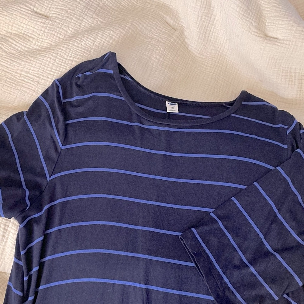 Blue striped elbow sleeved swing dress